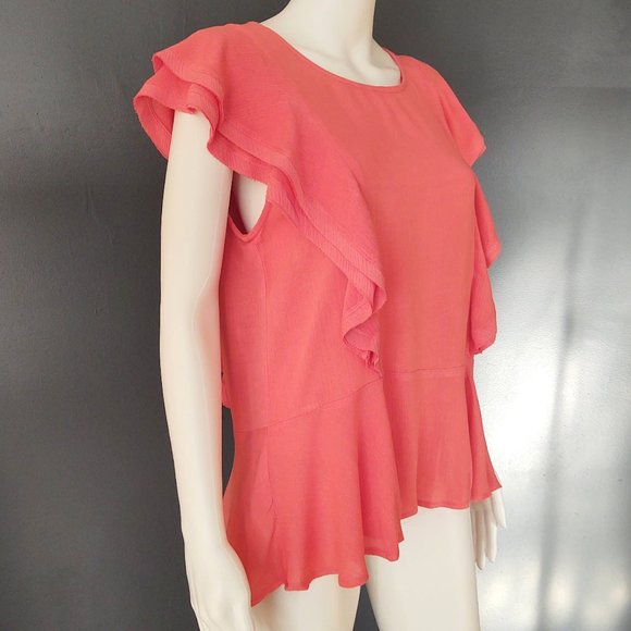 Ruffle detail w/peplum hem cap sleeve blouse - Picture 3 of 16
